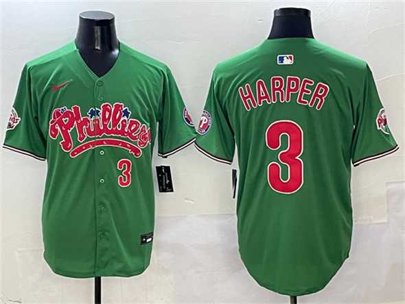 Mens Philadelphia Phillies #3 Bryce Harper Green Phanatic Limited Stitched Jersey